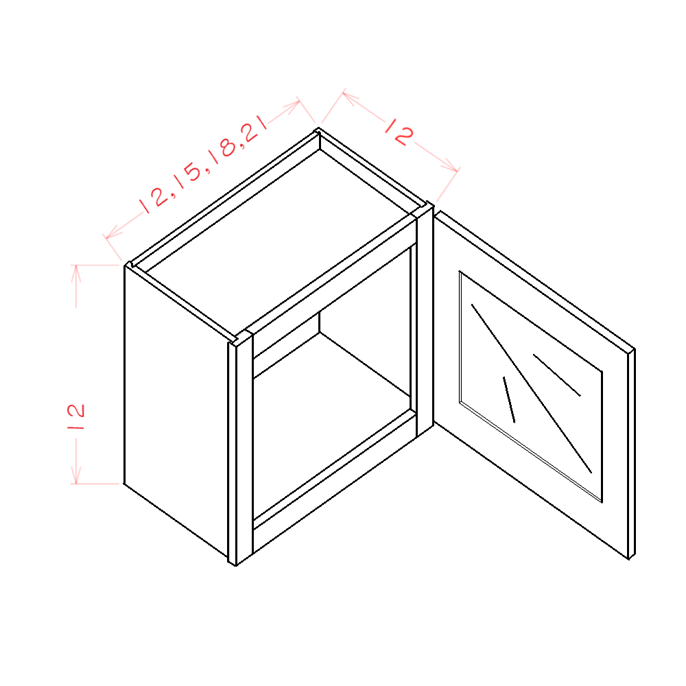 Shaker-Dove Wall Cabinet Glass Stacker 12" High 1 Door (Routed for Glass)