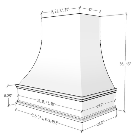 Shaker-White: Hood ASH 1V Ashville Sloped Classic Moulding Smooth Wood