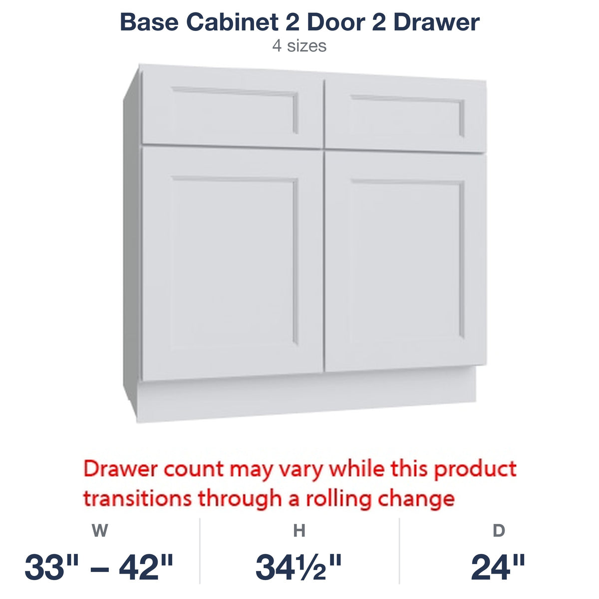 Belmont-White Base Cabinet 2 Door 2 Drawer