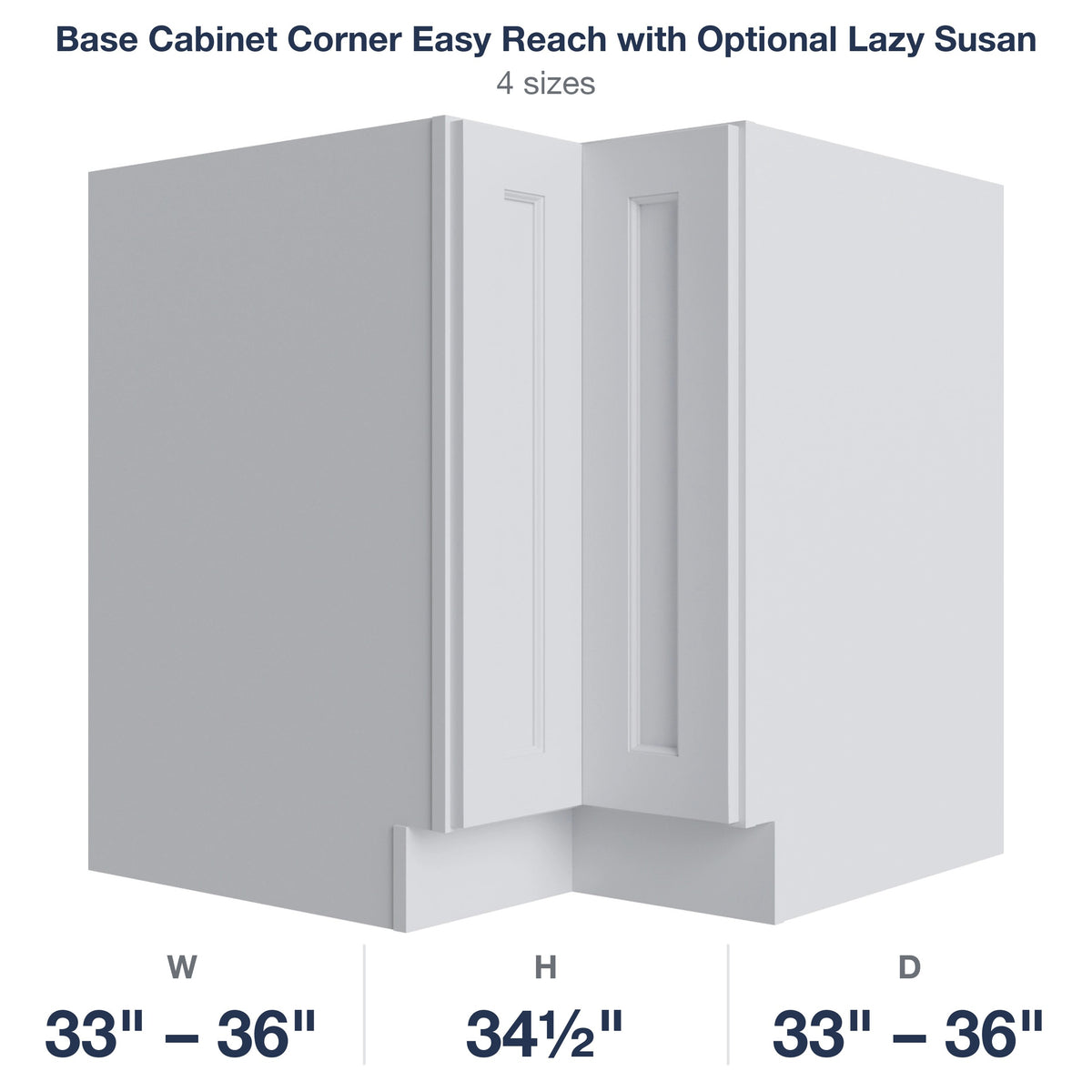 Belmont-White Base Cabinet Corner Easy Reach with Optional Lazy Susan