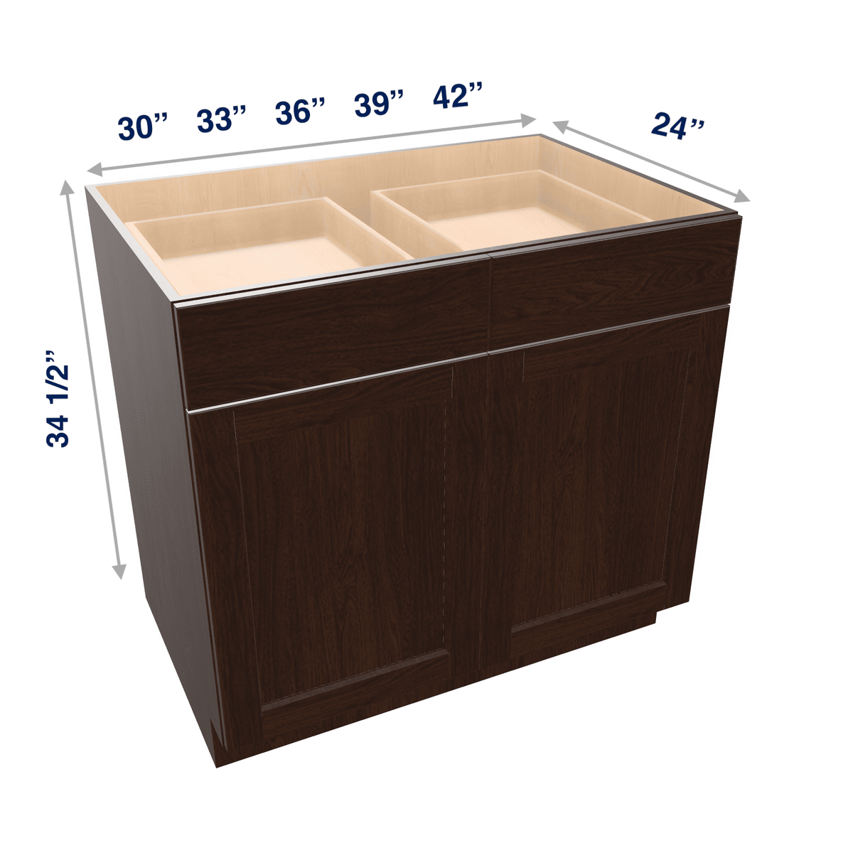 Espresso Assembled Base Cabinet 2 Door 2 Drawer