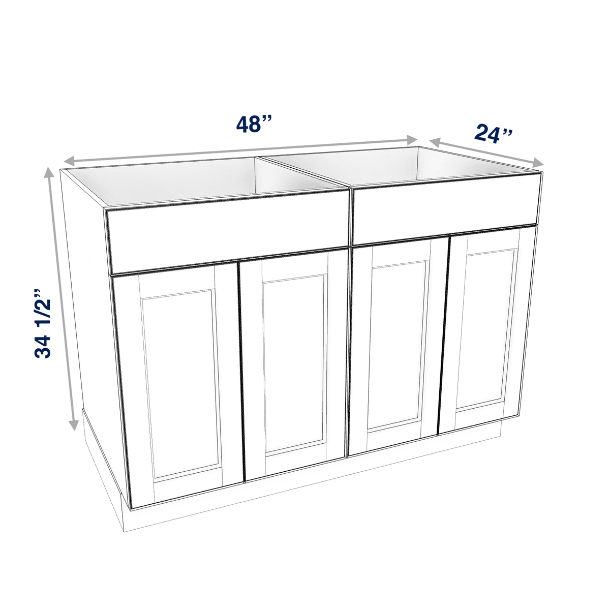 Smoky-Grey Assembled Base Cabinet 4 Door 2 Drawer 48" Wide
