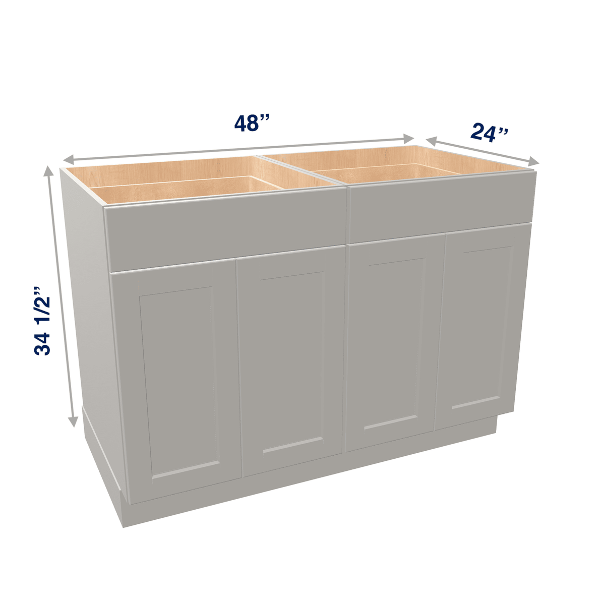Misty-Grey Assembled Base Cabinet 4 Door 2 Drawer 48" Wide