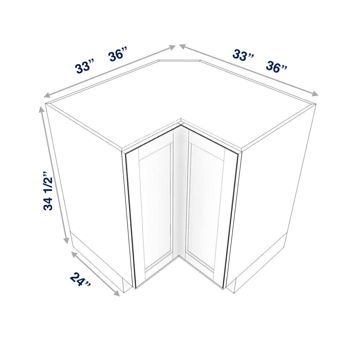 Smoky-Grey Assembled Base Cabinet Corner Easy Reach or Lazy Susan Carousel