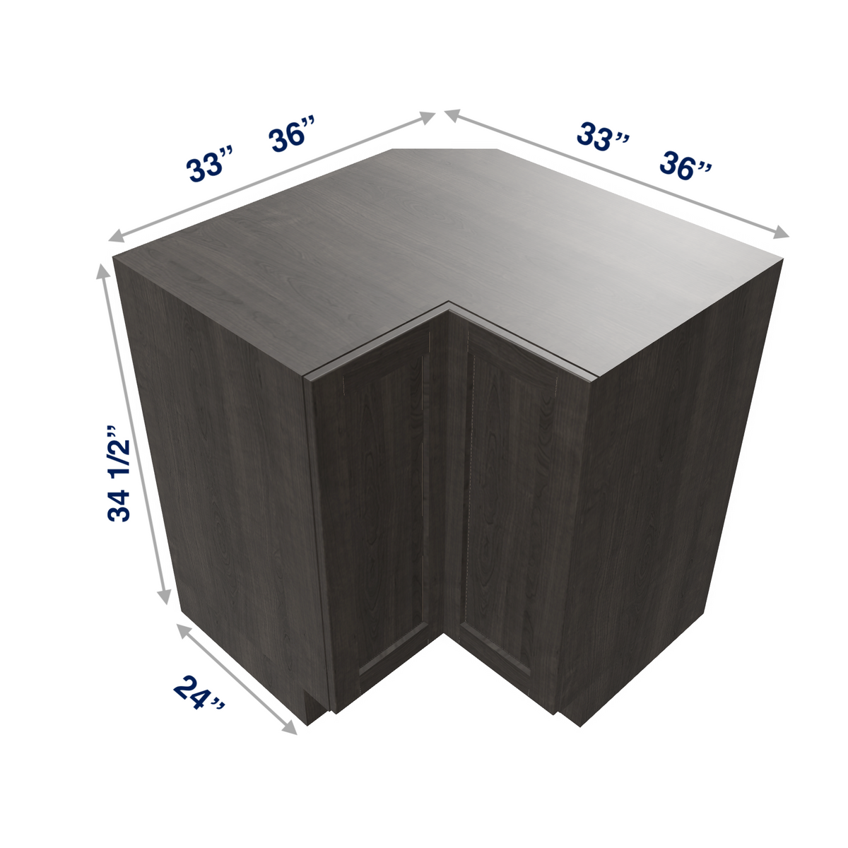 Smoky-Grey Assembled Base Cabinet Corner Easy Reach or Lazy Susan Carousel