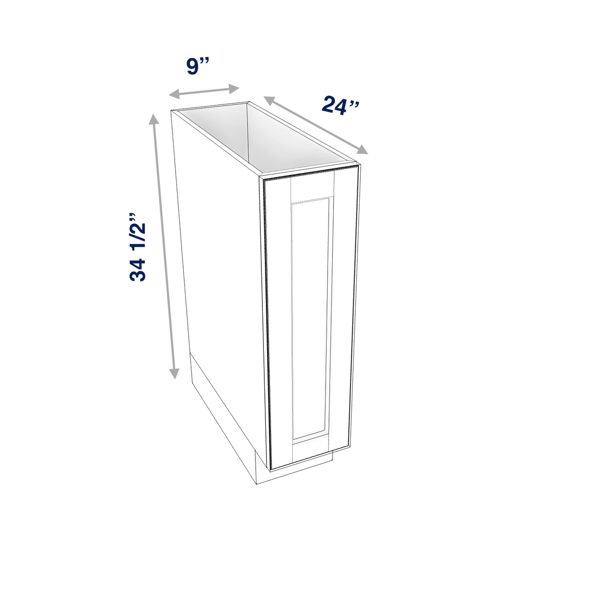 Smoky-Grey Assembled Base Cabinet 1 Door Full-Height 9" Wide (Tray Base)