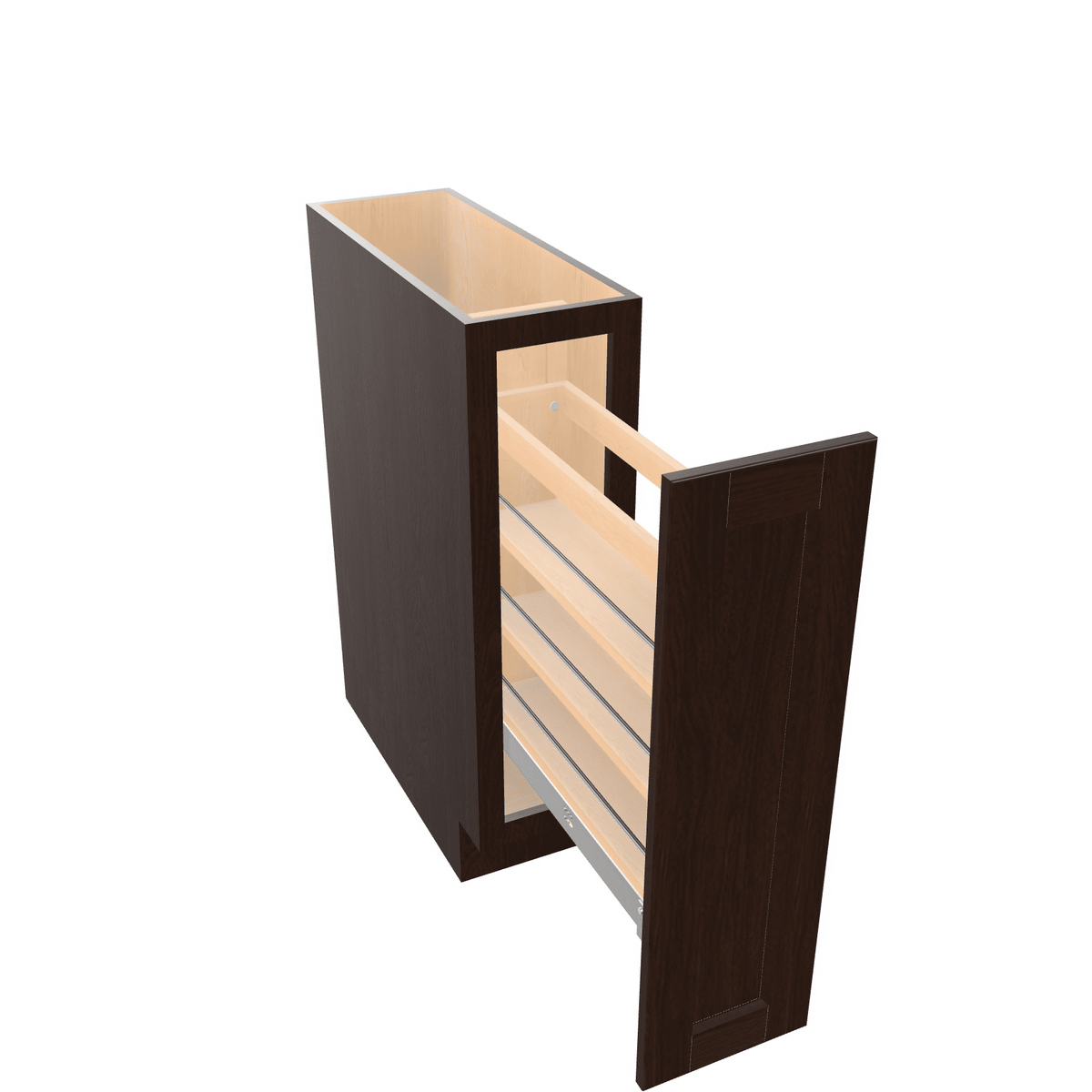 Espresso Assembled Base Cabinet 1 Door Full-Height 9" Wide (Tray Base)