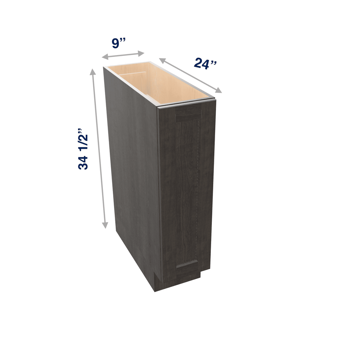 Smoky-Grey Assembled Base Cabinet 1 Door Full-Height 9" Wide (Tray Base)