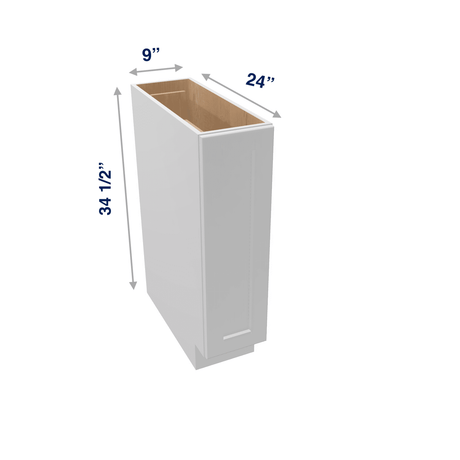 Luxor-White Assembled Base Cabinet 1 Door Full-Height 9" Wide (Tray Base)