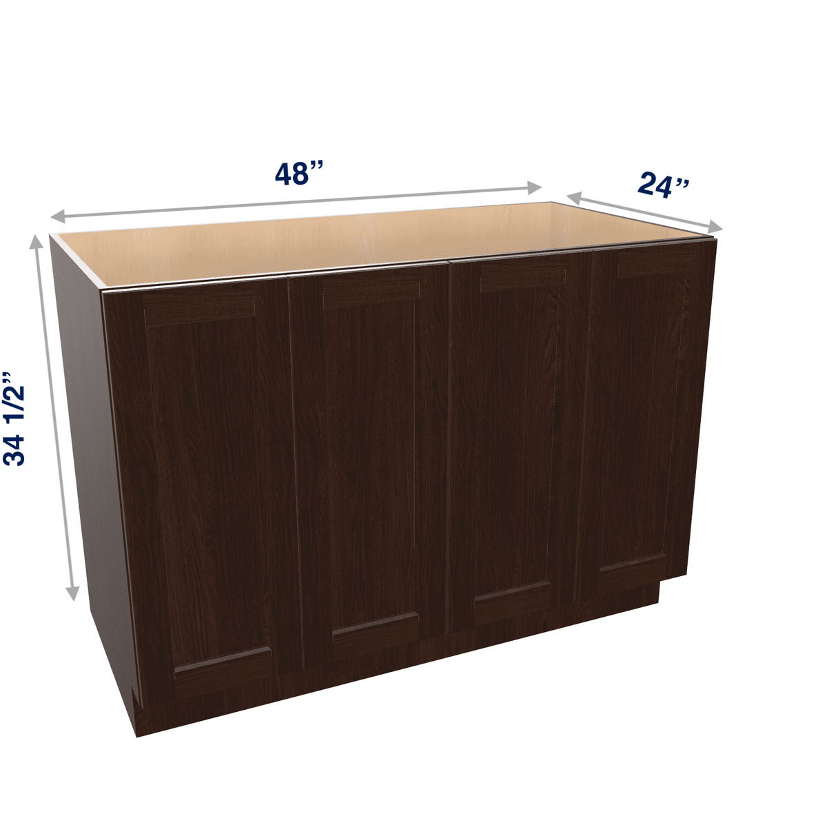 Espresso Assembled Base Cabinet 4 Door Full-Height 48" Wide
