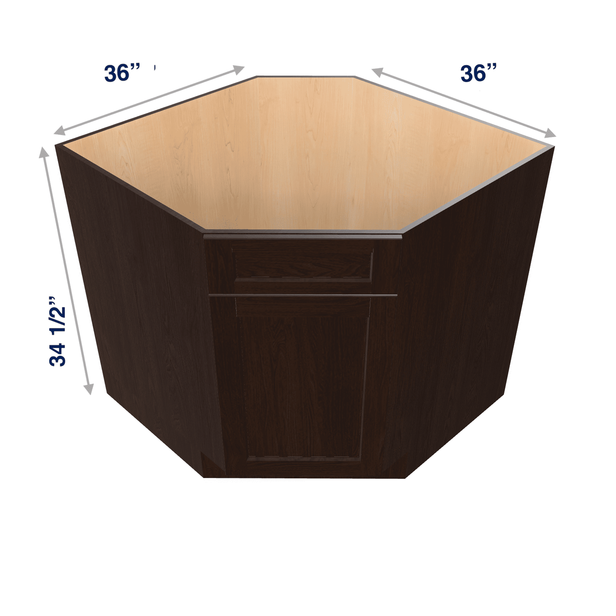 Espresso Assembled Base Cabinet Sink Corner Diagonal 36" Wide FRAME