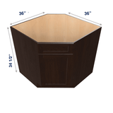 Espresso Assembled Base Cabinet Sink Corner Diagonal 36" Wide FRAME