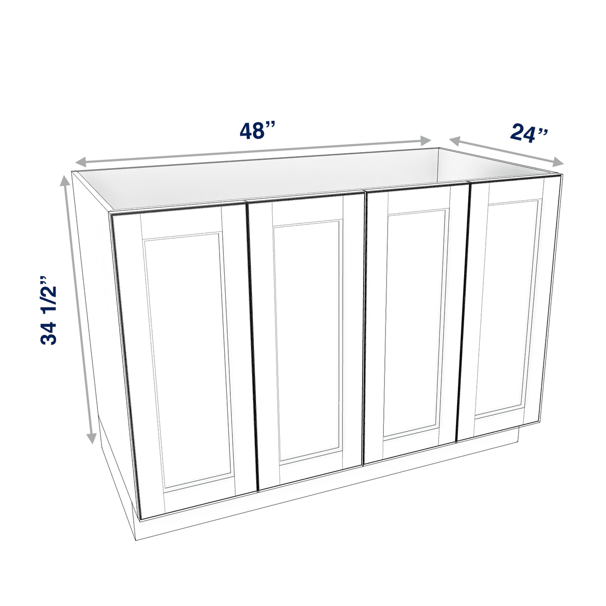 Smoky-Grey Assembled Base Cabinet 4 Door Full-Height 48" Wide
