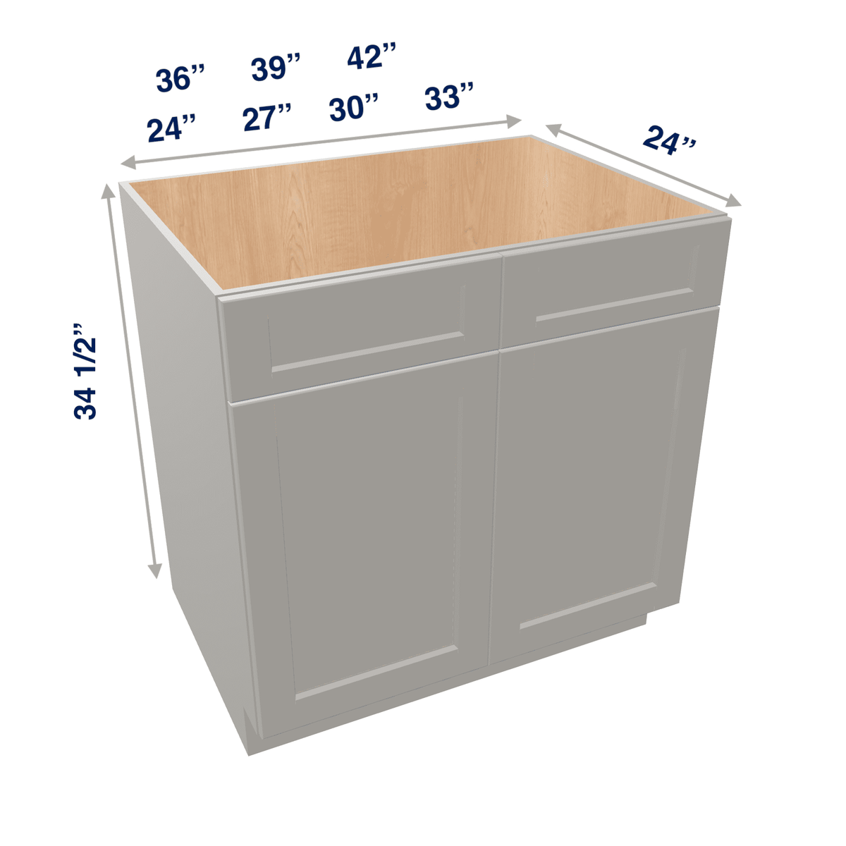 Misty-Grey Assembled Base Cabinet Sink - 2 Doors