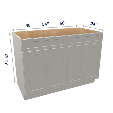 Misty-Grey Assembled Base Cabinet Sink - 4 Doors 48" - 60" Wide