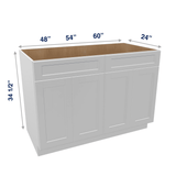Luxor-White Assembled Base Cabinet Sink - 4 Doors 48" - 60" Wide