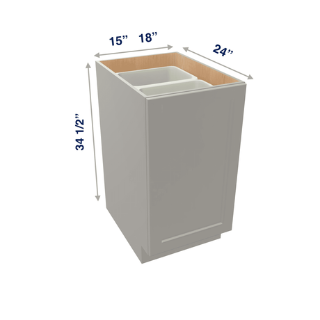 Misty-Grey Assembled Base Cabinet Recycle / Trash Can Full Height Pullout 15" or 18" Wide