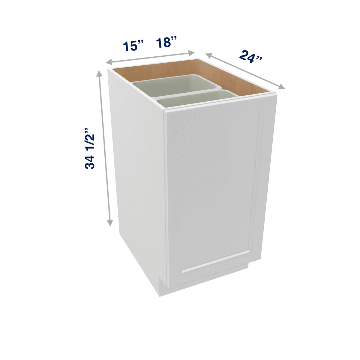 Luxor-White Assembled Base Cabinet Recycle / Trash Can Full Height Pullout 15" or 18" Wide