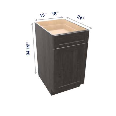 Smoky-Grey Assembled Base Cabinet Recycle Trash Can 1 Drawer Pullout 15" or 18" Wide
