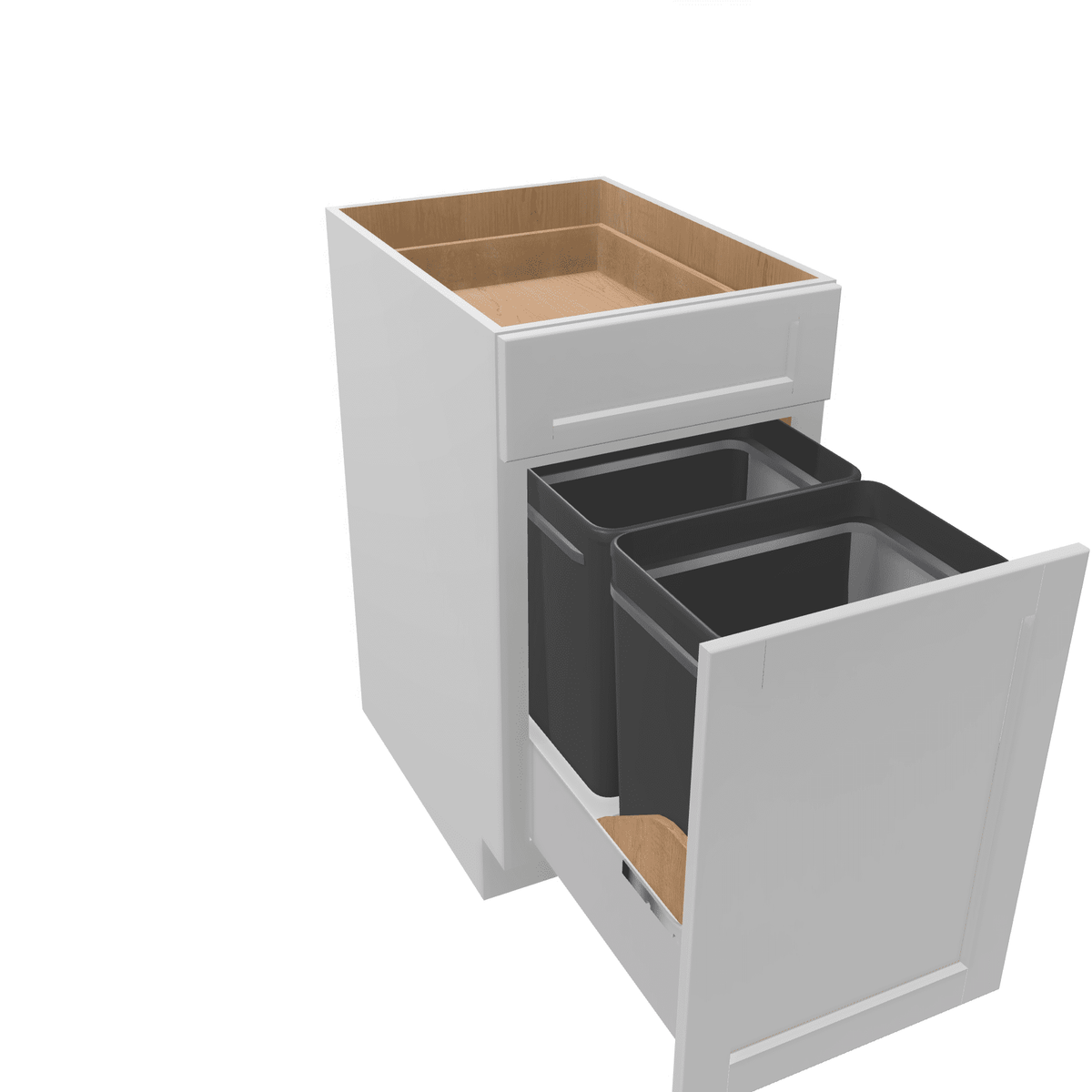 Luxor-White Assembled Base Cabinet Recycle Trash Can 1 Drawer Pullout 15" or 18" Wide