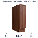 Devon-Walnut Base Cabinet Full-Height 9" Wide (Tray Base)