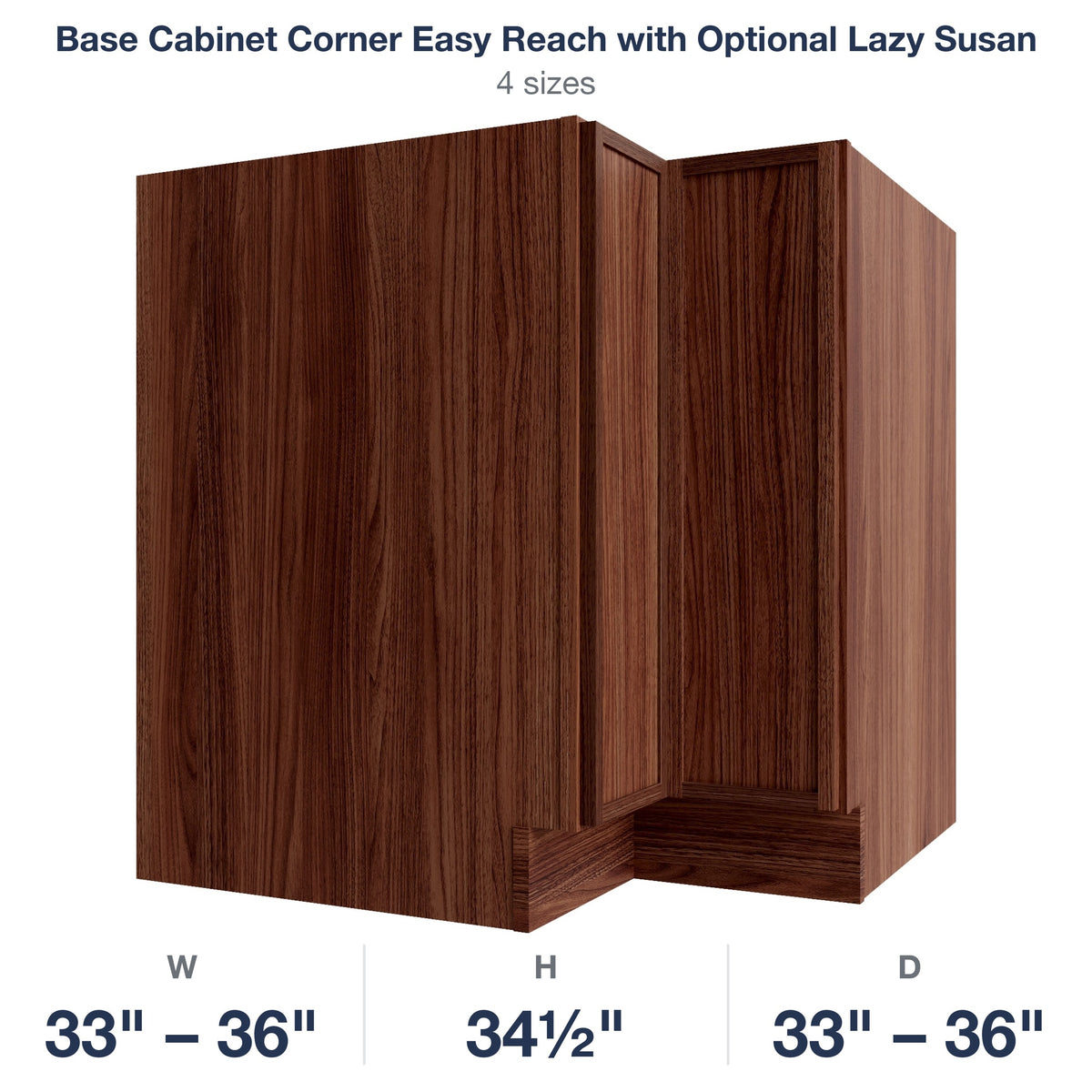 Devon-Walnut Base Cabinet Corner Easy Reach with Optional Lazy Susan