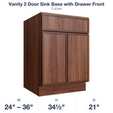 Devon-Walnut Vanity 2 Door Sink Base with Drawer Front