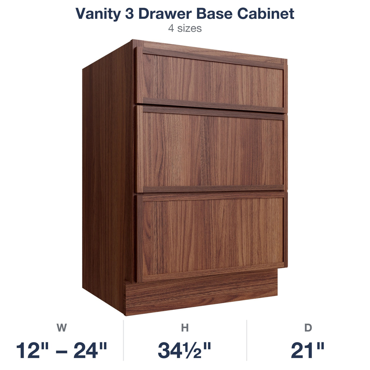 Devon-Walnut Vanity 3 Drawer Base Cabinet