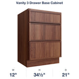 Devon-Walnut Vanity 3 Drawer Base Cabinet
