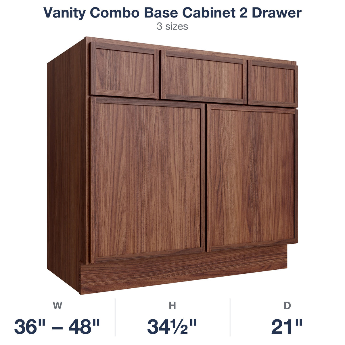 Devon-Walnut Vanity Combo Base Cabinet 2 Drawer