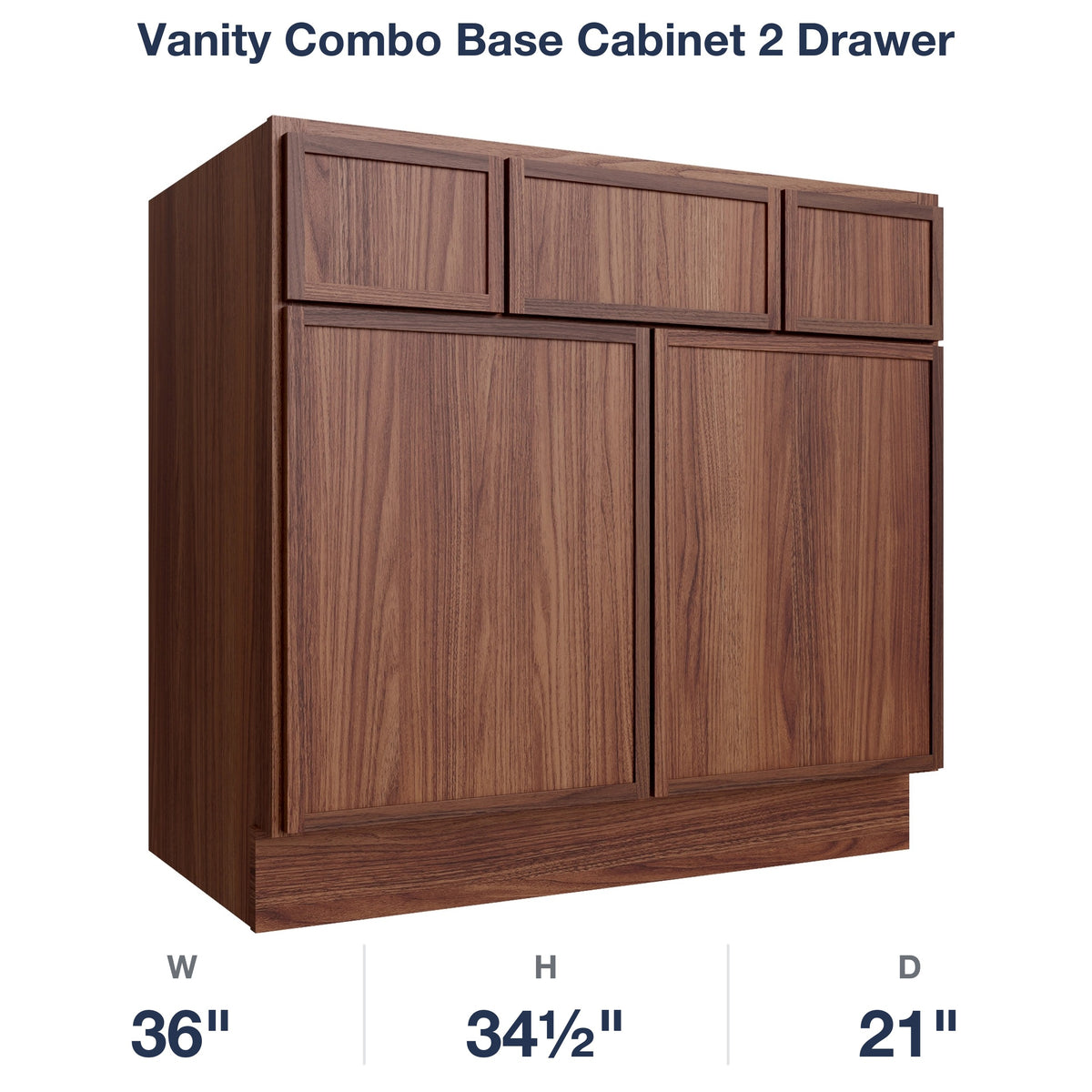 Devon-Walnut Vanity Combo Base Cabinet 2 Drawer