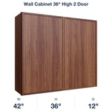 Devon-Walnut Wall Cabinet 36" High 2 Door