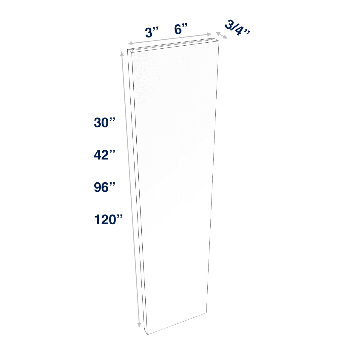 Luxor-White: Filler Wall or Tall  3" or 6" Wide up to 120" Length