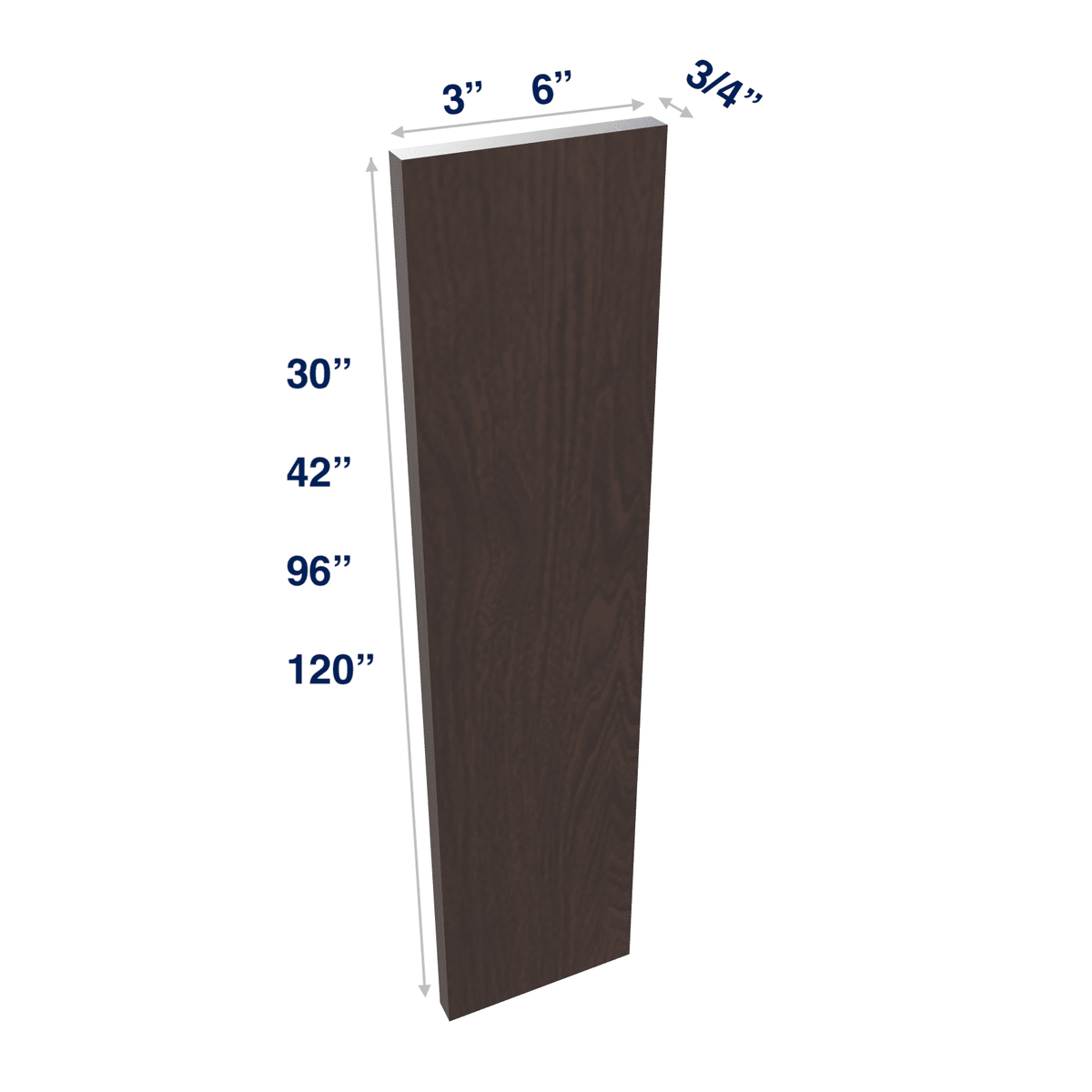 Espresso: Filler Wall or Tall  3" or 6" Wide up to 120" Length