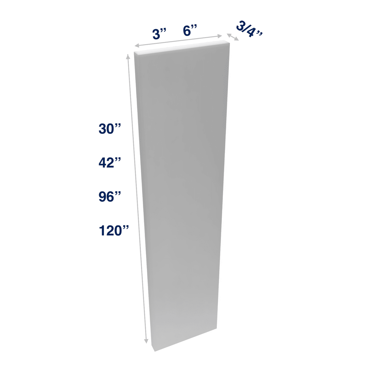 Luxor-White: Filler Wall or Tall  3" or 6" Wide up to 120" Length