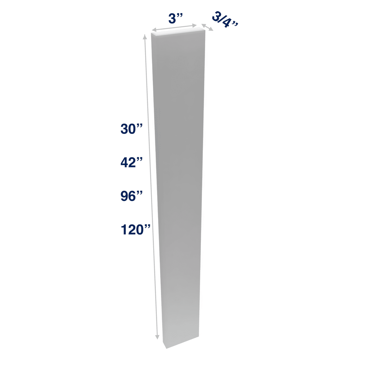 Luxor-White: Filler Wall or Tall  3" or 6" Wide up to 120" Length