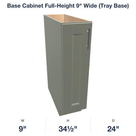 Haven Sage Base Cabinet Full-Height 9" Wide (Tray Base) - dimensions