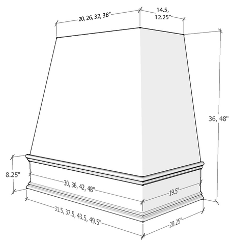 Shaker-Ivy: Hood RAL 1V Raleigh Tapered Classic Moulding Smooth Wood