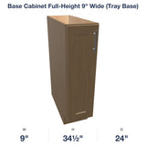 Shaker Essence Oak Base Cabinet Full-Height 9" Wide (Tray Base) - dimensions