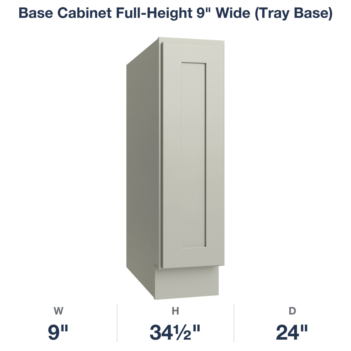 Shaker-Moss Base Cabinet Full-Height 9" Wide (Tray Base)
