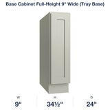 Shaker-Moss Base Cabinet Full-Height 9" Wide (Tray Base)