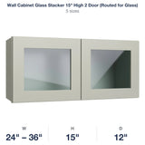 Shaker-Moss Wall Cabinet Glass Stacker 15" High 2 Door (Routed for Glass)