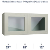 Shaker-Moss Wall Cabinet Glass Stacker 15" High 2 Door (Routed for Glass)