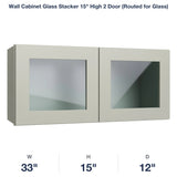 Shaker-Moss Wall Cabinet Glass Stacker 15" High 2 Door (Routed for Glass)