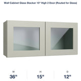 Shaker-Moss Wall Cabinet Glass Stacker 15" High 2 Door (Routed for Glass)
