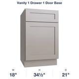 Shaker-Sand Vanity 1 Drawer 1 Door Base