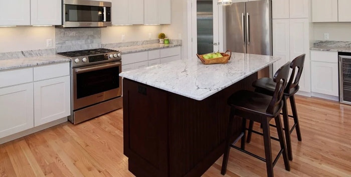 Premier dark brown stained Shaker Mocha Island closeup 