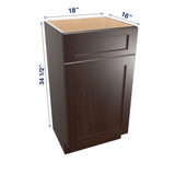 Espresso Assembled Vanity 1 Door Sink Base with Drawer Front 18" Wide X 16" Depth
