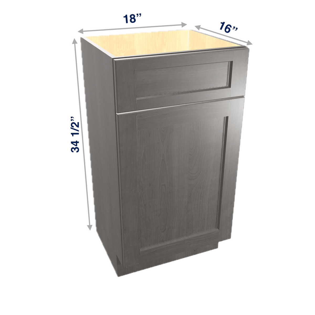 Smoky-Grey Assembled Vanity 1 Door Sink Base with Drawer Front 18" Wide X 16" Depth