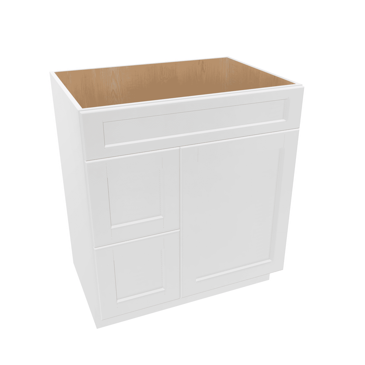 Luxor-White Assembled Vanity Combination Base Cabinet with 1 Door 2 Drawers Left or Right